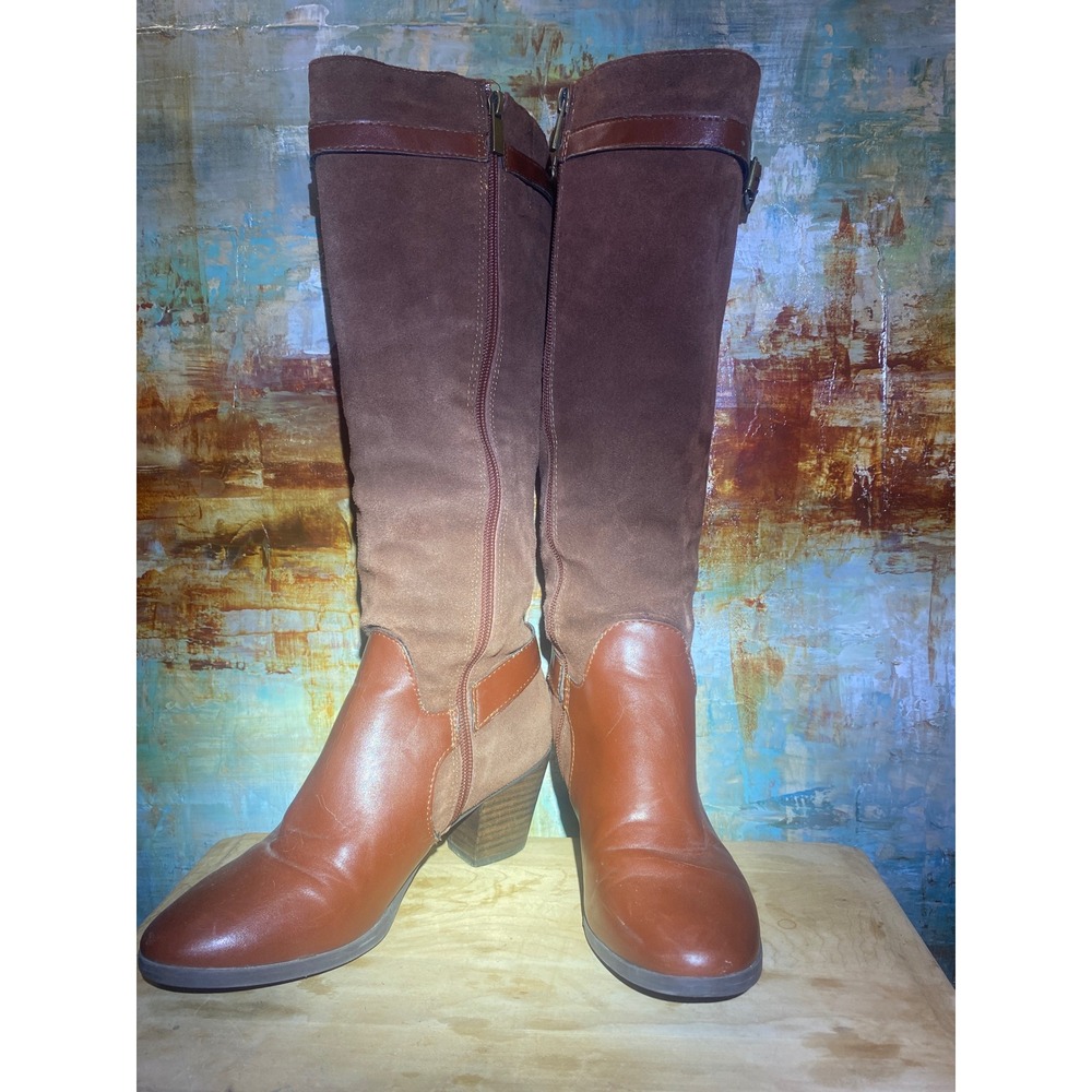 GH Bass‎ Noreen Womens 6.5 M Tall Knee High Boots Brown Leather Suede Block Heel